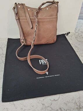 Frye Tan Leather Studded Braided Strap Crossbody